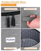 punemi China Storage Containers, Dish Storage w/Hard Shell Top Side Bottom Support & Felt Dividers for Charger Plates Dinnerware, Perfect for Moving Supplies, 4 set Stackable Fine China Storage, Gray - style: Chinese