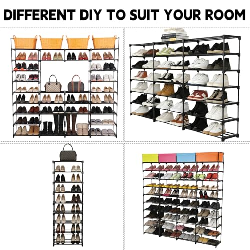 Extra Large Shoe Rack – 4 Columns × 10 Tiers, Holds Up to 72–80 Pairs – Heavy-Duty Stackable Metal Shoe Organizer for Entryway, Closet, Garage