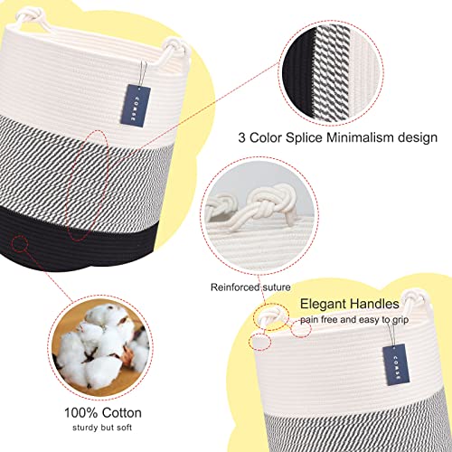 COMSE Extra Large Blanket Basket, Tall Woven Storage Basket, Nursery Hamper, 15.7”x 21.7”, Cotton Rope Laundry Hamper for Toys Clothes Towels, White/Gray/Black - color: White & Gray & Black