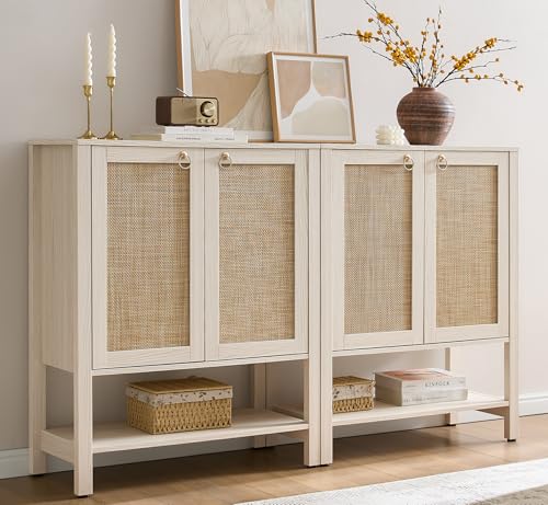 SICOTAS Shoe Storage Cabinet for Entryway - 5 Tier Rattan Entry Shoe Organizer Cabinet with Shelves & Doors, 2 Pieces Farmhouse Boho Shoe Rack for Hallway, Living Room, Closet (White Cream Oak) - color: White Cream Oak, size: 2 Pieces