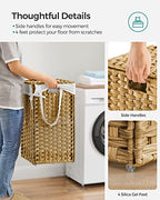 SONGMICS Laundry Hamper with Lid, 17.2 Gallon (65 L) Synthetic Rattan Clothes Laundry Basket with Lid and Handles, Foldable, Removable Liner, Goose Yellow ULCB165N01 - color: Goose Yellow, size: 65 L