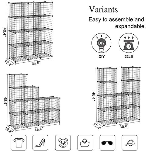 C&AHOME Wire Cube Storage, 12-Cube Storage Organizer Metal, C Grids Storage Bins Shelving, Modular Bookshelf Shelf, Closet Cabinet Ideal for Bedroom, Office 36.6”L x 12.4”W 48.4”H Black - color: Black