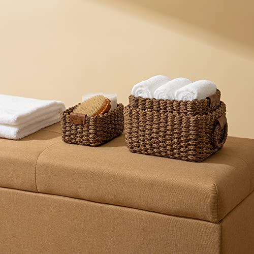 LA JOLIE MUSE Woven Storage Baskets, Recycled Paper Rope Bin Organizer Divider for Cupboards Drawer Closet Shelf Dresser, Set of 3 (Brown) - color: Brown