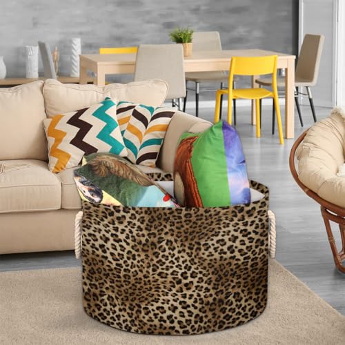Pardick Leopard Cheetah Print Large Round Storage Basket Collapsible Circle Storage Bin Laundry Hamper With Handle for Kids Toy Blanket Clothes Towel Living Room Nursery Storage Organizer Decor - color: Print 15