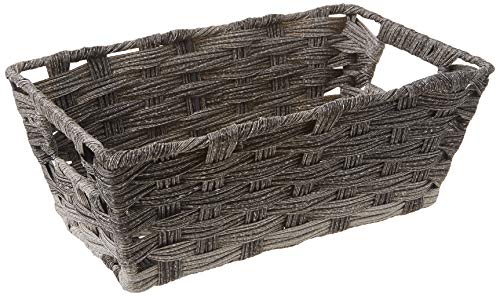 Whitmor Woven Storage Basket for Shelves, Small Plastic Wicker Organizer Bin with Handles, Decorative Shelf Tote for Closet, Bathroom, Pantry & Office Organization - size: 11.5 x 6.625 x 4.5 inches