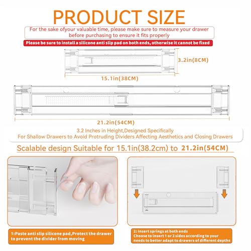 Yieach 4 Pack 3.2 Inch Shallow Acrylic Drawer Dividers for Clothes,Expandable Deep Dresser Dividers From 15 to 21'',Adjustable Drawer Separators for Dresser,Nursery and Baby Clothing,Sock,Underwear - color: Clear-4 Pack