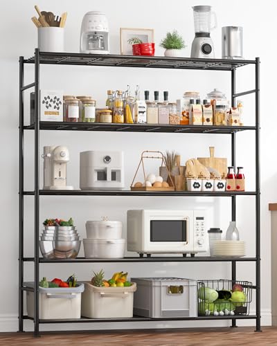 Sakugi Storage Shelves - 5 Tier Shelf Organizer, Sturdy Metal Garage Shelving with Adjustable Leveling Feet, Space-Saving Shelves Organizer for Pantry, Laundry, Kitchen (47" x 12" x 60", Black) - color: Black, size: 47.0W x 12.0D x 60.0H (5T)