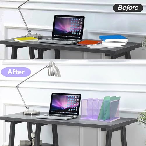Kuntine.B Desk File Organizer Upright Mesh Desktop Organizer File Sorter Office Organization File Holder for Home, Office & Classroom (Purple, 1 Pack 5-Section) - color: Purple, size: 1 Pack 5-Section