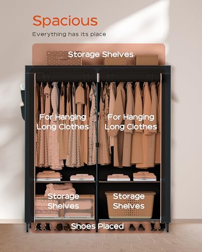 CASAMAYA Portable Closet, 54.3 Inch Large Capacity Wardrobe Closet with Cover, Clothes Storage Organizer with Shelves and 2 Hanging Rods, Easy to Assembly, Black PCT102B01 - color: Black, size: 54.3"L x 17.7"W x 78"H