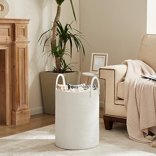Cotton Rope Laundry Hamper by YOUDENOVA, 72L - Woven Collapsible Laundry Basket - Clothes Storage Basket for Blankets, Laundry Room Organizing, Bedroom Storage, Clothes Hamper – White - color: White, size: 72L
