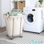 PLKOW Laundry Basket with Wheels 120L Heavy-Duty Laundry Cart with Removable Waterproof Bag, Metal Frame Clothes Basket with Lockable Casters for Home, Laundry Room, Hotel, Beige - color: Beige-120L