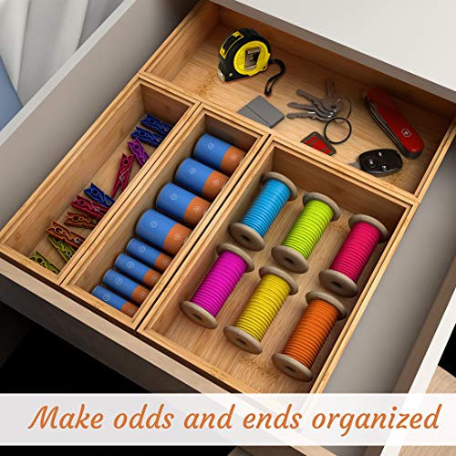 Utensil Organizer Silverware Drawer Organizer - Stackable Bamboo Flatware Caddy Cutlery Holder, Wooden Storage Boxes Tray for Bedroom,Office, Bathroom, Vanity & Garage Tool Organization(9"3"2.5") - size: 9x3x2.5inch