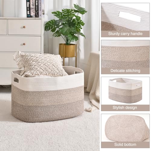 ICERZCZ Extra Large Blanket Basket Living Room, Rectangle Storage Basket, Large Woven Baskets for Storage, Cotton Rope Basket for Toys, Clothes, Gradient Brown - 25”x16”x16” (105L) - color: Gradient Brown, size: 25”x16”x16”
