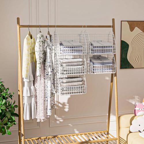 PUPPYCUTE Hanging Closet Organizer and Storage, Clothes Hanging Shelves Wire Baskets for Clothing Sweaters Purse Handbags Shoes White 5 Tier - size: For closet-5 pcs