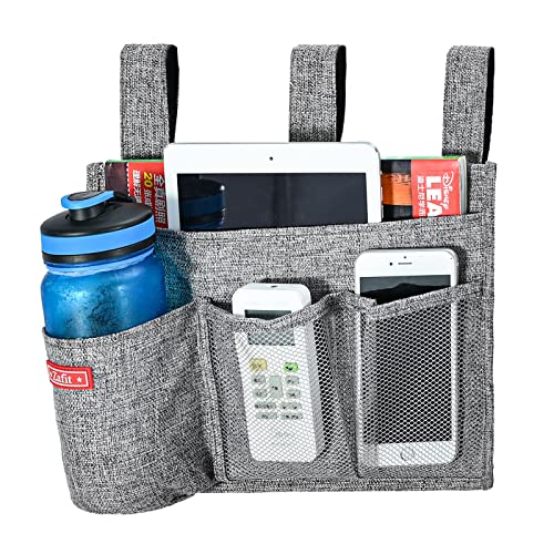 Zafit Linen Bedside Caddy, Bedside Storage Organizer for Hospital Beds, College Dorm Rooms or Baby Bed (4 Pockets-Grey) - color: Grey, size: 4 Pockets