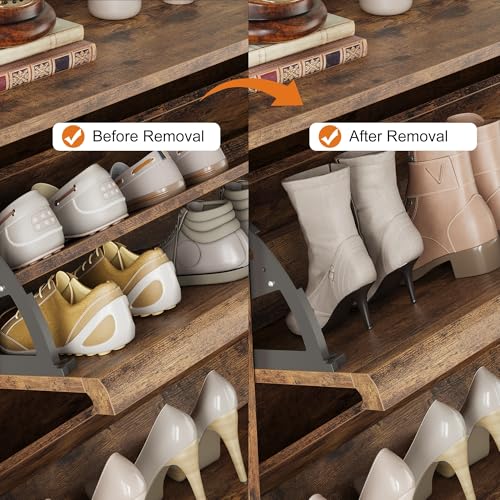 GarveeHome Shoe Cabinet with 3 Flip Drawers, Wooden Shoe Organizer Cabinet with Adjustable Shelf, Shoe Storage for Entryway, Hidden Shoe Cabinet for Hallway, Living Room, Rustic Brown - color: Rustic Brown, size: 3-Drawers