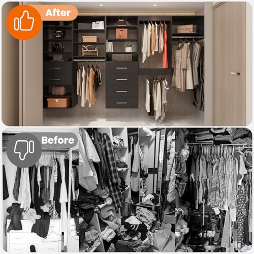 ROOMTEC Modular Closet System, 31.5" 2 Drawer Shelf Closet Tower Wall-Mounted Closet Organizer, Wooden Tower for Walk-In Closets, Wardrobe Storage Kit, Black - size: 31.5" Wide, style: Model 11