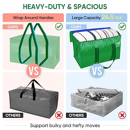 BALEINE 4-Pack Oversized Moving Bags with Reinforced Handles, Heavy-Duty Storage Tote for Clothes, Moving Supplies (Light Green, 4-Pack) - color: Light Green, size: 4-Pack
