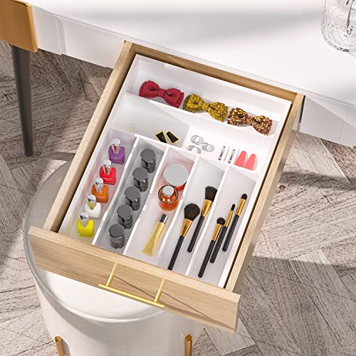 Utensil Organizer Silverware Drawer Organizer - 7 Slots Bamboo Cutlery Organizer Multi-Purpose Silverware Divider for Kitchen Flatware, Hair Accessories, Repair Tools, Art Set W13”x L17” (White) - color: White, size: 7 Slot
