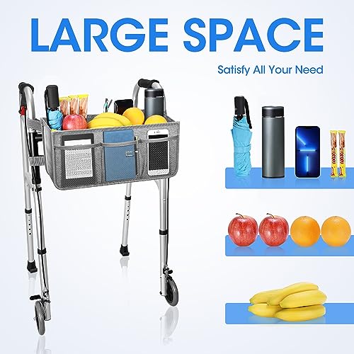 Dotday Upgraded Walker Basket with Cup Holder, Foldable Walker Bag with Large Capacity & Never Tipping Over, Not Fit for Rollator - Grey - color: Grey