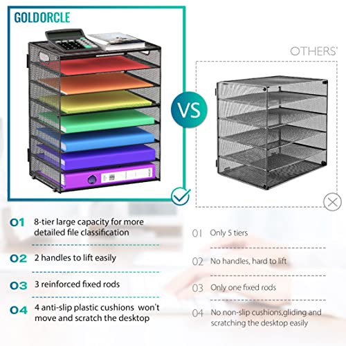 8 Tier Paper Letter Tray Organizer with Handles, Mesh Desk File Holder Storage Organization for Home School Classroom & Office (Black) - color: Black