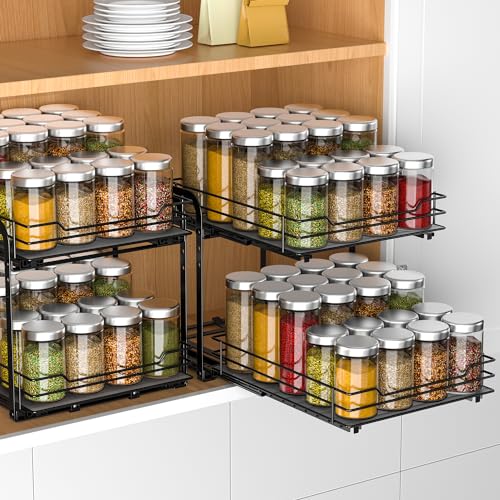 RCHYFEED Spice Rack Organizer for Cabinet, 2 Tier Pull Out Spice Racks for Inside Cabinets & Pantry, Height Adjustable Heavy Duty Vertical Spice Shelf for Seasoning Organizer(9.5" Wx10.5 Dx9.5 H) - size: 2 Tier-9.5''Wx10.5''Dx9.5''H