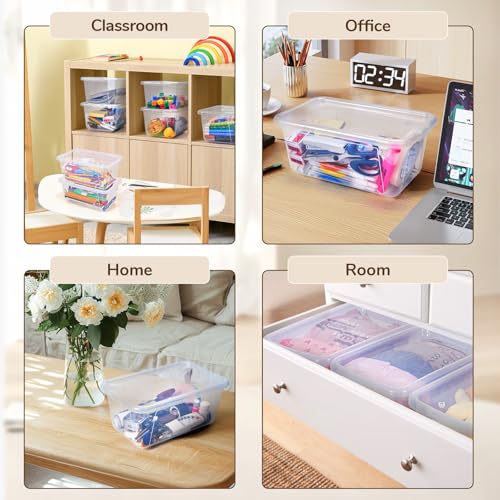 GAMENOTE 6 Quart Storage Bins with Lids, Plastic Latching Box for Classroom & Kids Toy Storage,Stackable Shoe Box Size Containers for STEM Morning Tubs, Crafts & Building Blocks (6, Clear) - color: Clear