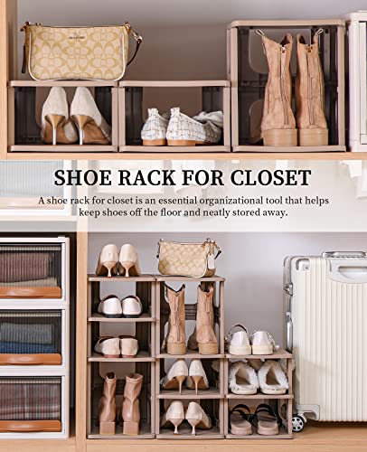 Narrow Shoe Rack - 5 Tiers Stackable Shoe Storage Stand for Entryway Hallway and Closet Durable Shoe Shelf Space Saving Boots Storage and Organization Stylish Small Shoe Cabinet No-Tool Assembly Khaki - color: Khaki, size: 5 Tier