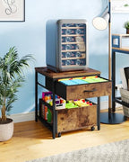 CHOEZON End Table, 19.7 Inch Square Side Table, Mini Fridge Stand with Storage, Nightstand with Mobile Basket Cart, for Living Room, Bedroom, Rustic Brown and Black TBZ55BF - color: Rustic Brown + Black