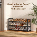 Roylvan 3-Tire Expandable Shoe Rack for Closet, 17"-31" Adjustable Free Standing Shoe Shelf Storage Fits 6-12 Pairs Shoes, Heavy Duty Reinforced Metal Shoes Organizer for Entryway Doorway Dorm