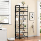 8 Tiers Narrow Shoe Rack 16-24 Pairs, Sturdy Metal Tall Shoe Rack with 4 Hooks, Slim Shoe Storage Organizer with Metal Shelf, Space Saving Vertical Shoe Shelf for Entryway, Closets, Black - color: Black