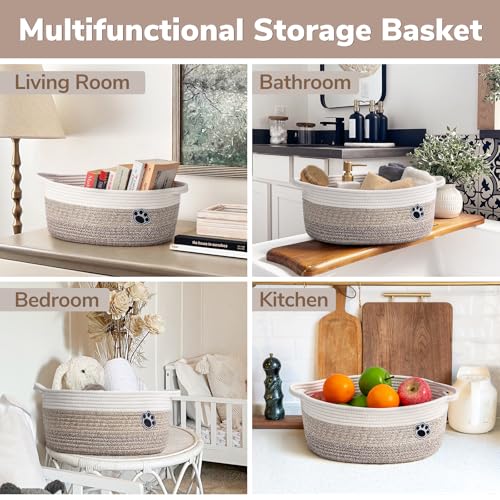 Dog Basket Gift Basket Empty, 13.6"x 10" x 6" Woven Storage Baskets for Organizing, Cotton Rope Baskets for Shelf, Dog Storage Bins with Handles, Mixed-Brown - color: Brown, size: 13.6"L x 10"W x 6"H
