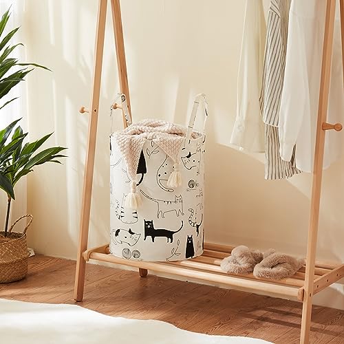 Baby Laundry Basket with Long Handles, 63L Collapsible Kids Laundry Hamper, Toy Storage Basket for Nursery, Bedroom Decor for Girls and Boys (Cartoon Cat) - color: White & Black Cat, size: 1 Pack