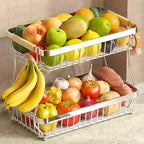 Sevenblue 2 Tier Large Fruit Basket for Kitchen Counter with 2 Mobile Banana Hangers, 2026 Pro Detachable Metal Fruit Bowl with Wooden Handle (Silver, 2 Tier Extra Large) - color: Silver, size: 2 Tier Extra Large