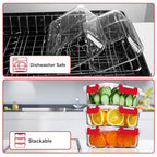 VERONES 5 Pack 36 OZ Glass Meal Prep Containers, Airtight Glass Lunch Containers Set, Glass Food Storage Containers with Lids,Exclusive of BPA, for Microwave, Oven, Freezer & Dishwasher Friendly,Red - color: Red