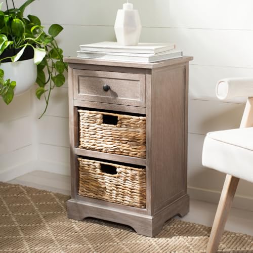 SAFAVIEH Home Collection Carrie White Wash/ Natural Wicker 3-Drawer Storage Nightstand Side Table (Fully Assembled) - color: White Washed