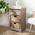 SAFAVIEH Home Collection Carrie White Wash/ Natural Wicker 3-Drawer Storage Nightstand Side Table (Fully Assembled) - color: White Washed