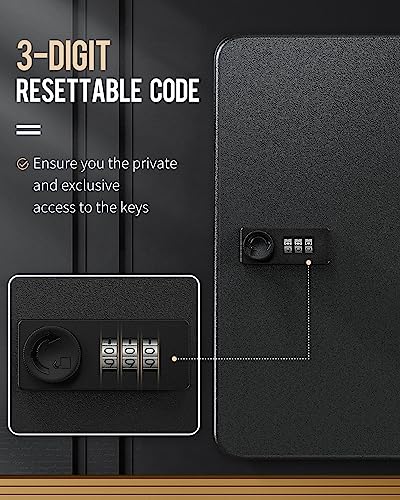 Uniclife 60 Position Key Cabinet with Combination Lock Resettable Black Digital Security Storage Box Steel Key Organizer with Colorful Large Key Tag Labels Stickers and Hooks - color: Black, size: 60 Keys