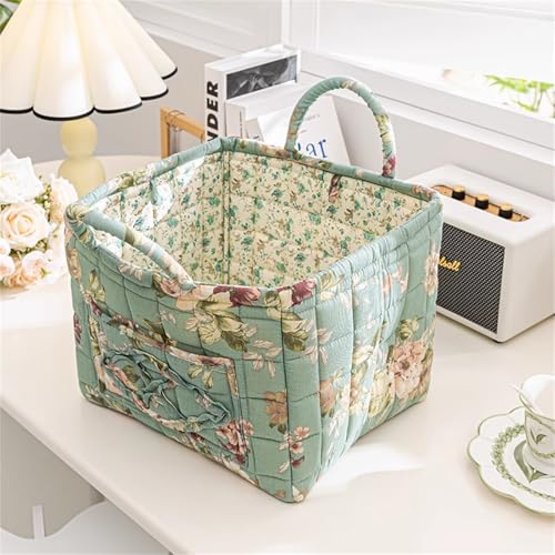 Fabric Baskets for Storage - Quilted Boho Floral Basket with Handles, Foldable Organizer for Home, Office, Clothes, Blankets, Books or Toys - 12'' x 10'' x 10''(Green) - color: Green