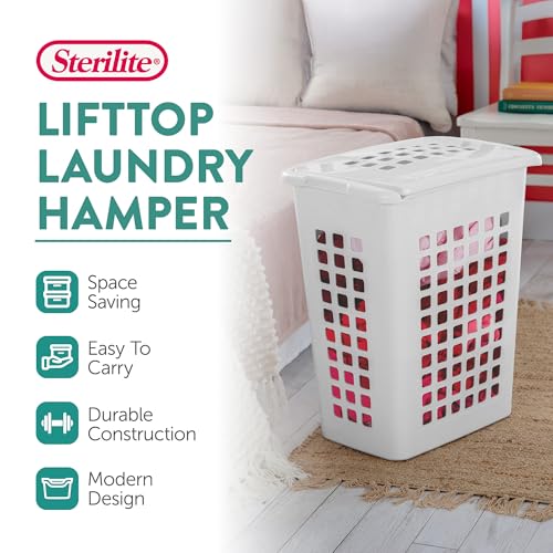 Sterilite Rectangular LiftTop Laundry Hamper with Lid, Handles to Easily Carry Clothes Between the Laundry Room and Bedroom, Plastic, White, 16-Pack - size: 16 Pack