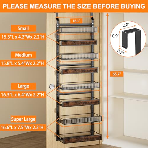 8 Tier Over the Door Pantry Organizer 2 IN 1 Hanging or Wall Mounted Spice Rack with Adjustable Basket,Heavy Duty Seasonning Storage Shelf for Kitchen Pantry and Bathroom - color: Black, size: 8 Tiers