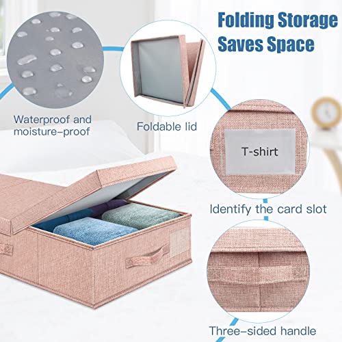 Supowin Underbed Storage Containers Bin with Lids, Large Under Bed Storage Organizer Box with Handle, Foldable Under the Storage Bags for Organizing Clothes, Shoes, Blankets, Pillows - color: D-Pink