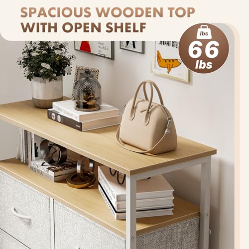DUMOS Fabric Dresser for Bedroom with 8 Drawers, Tall 8-Drawer Chest of Drawers with Raised Shelf, Storage Tower with Fabric Bins for Closet Organization, Hallway Storage, Light Grey - color: Light Grey, size: 31.5"D x 45.9"W x 11.8"H (8 Drawers)