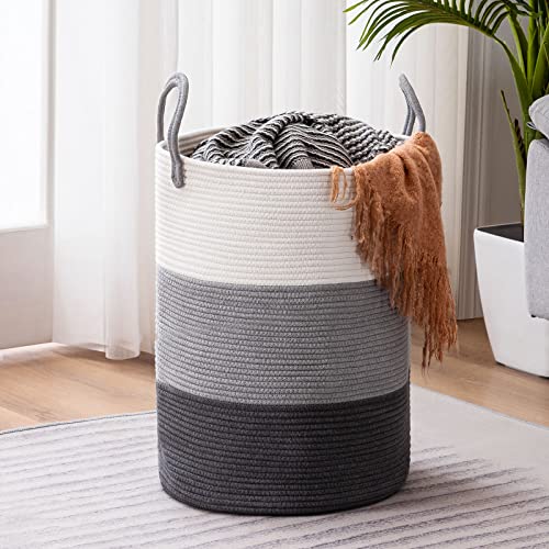 YOUDENOVA Woven Rope Laundry Hamper Basket, 58L Tall Luandry Basket, Baby Nursery Hamper for Blanket Storage, Clothes Hampers for Laundry in Bedroom - color: Grey, size: Tall (58L )