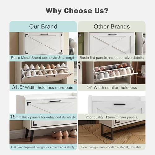 Barnyatoh Shoe Storage Cabinet,Farmhouse Shoe Organizer with 2 Flip Drawers & Barn Door Design,Freestanding Hidden Slim Narrow Shoe Rack Cabinet for Entryway,Foyer,Hallway,Antique White - color: Antique White, size: 2-Drawers