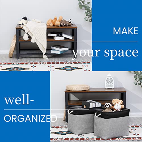 Bidtakay Storage Baskets Extra Large Baskets for Organizing Grey Rectangle Laundry Basket Linen Fabric Bins Set of 2 Clothes Baskets for Closet Shelves Hallway Bedroom Toy Organizer 17x12x15 In - color: Black&grey, size: 2 Pack-XL-17x12x15 In