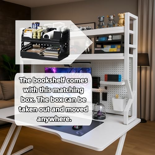 Desktop Hutch Bookshelf,Many Gifts,Metal Desktop Bookcase with pegboard, Desk Shelf, Countertop Storage Organizer Rack for Dorm or Office,Desktop Shelves (White, 29.5" Lx9.9 Wx39 H) - color: White, size: 29.5" Lx9.9 Wx39 H