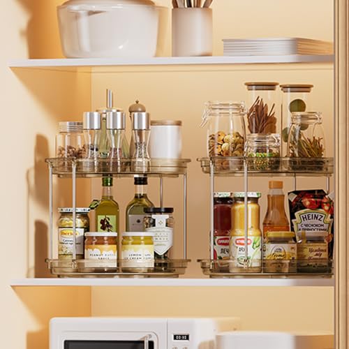 LAMU 2 Pack 2 Tier Lazy Susan Turntable Organizer 10.6'' Rotating Spice Rack Organization for Cabinet, Kitchen, Pantry, Countertop, Bathroom, Vanity, Medicine Cabinet Organizer, Amber - color: Amber, size: 10.6in 2Pack