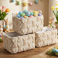 Kathfly Beige Rabbit Storage Baskets Easter Bunny Laundry Basket Plush Faux Fur Jacquard Design with Handles Waterproof Storage Bins Fabric Shelf Baskets for Easter Party Decorations - style: Beige Rabbit