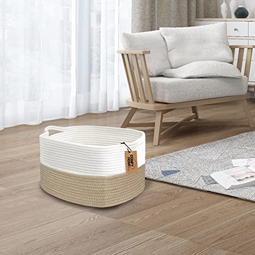 COMFY-HOMI Cotton Rope Woven Basket with Handles for Shelves,Toys,Book, Cloth Storage Baskets Bin for Organizing-13.5"x11"x9.5" Toy Decorative Organizer for Living Room, Bathroom-Light Brown - color: light brown, size: 13.5"X11"X9.5"
